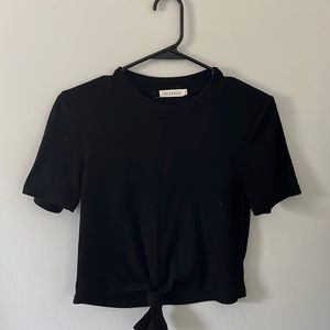 Crop top - ribbed - black - large